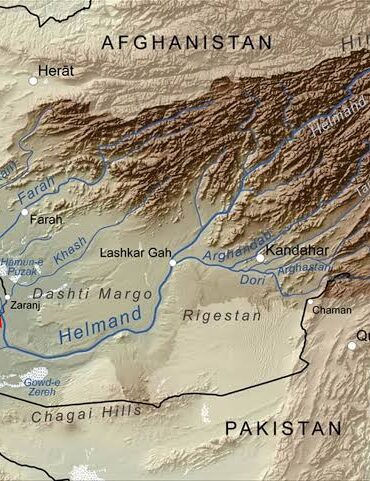 Річка Гільменд на мапі Афганістану та Ірану